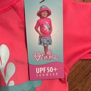 Pink and Blue Rashguard Swim Set with Tropical Print (AB1)